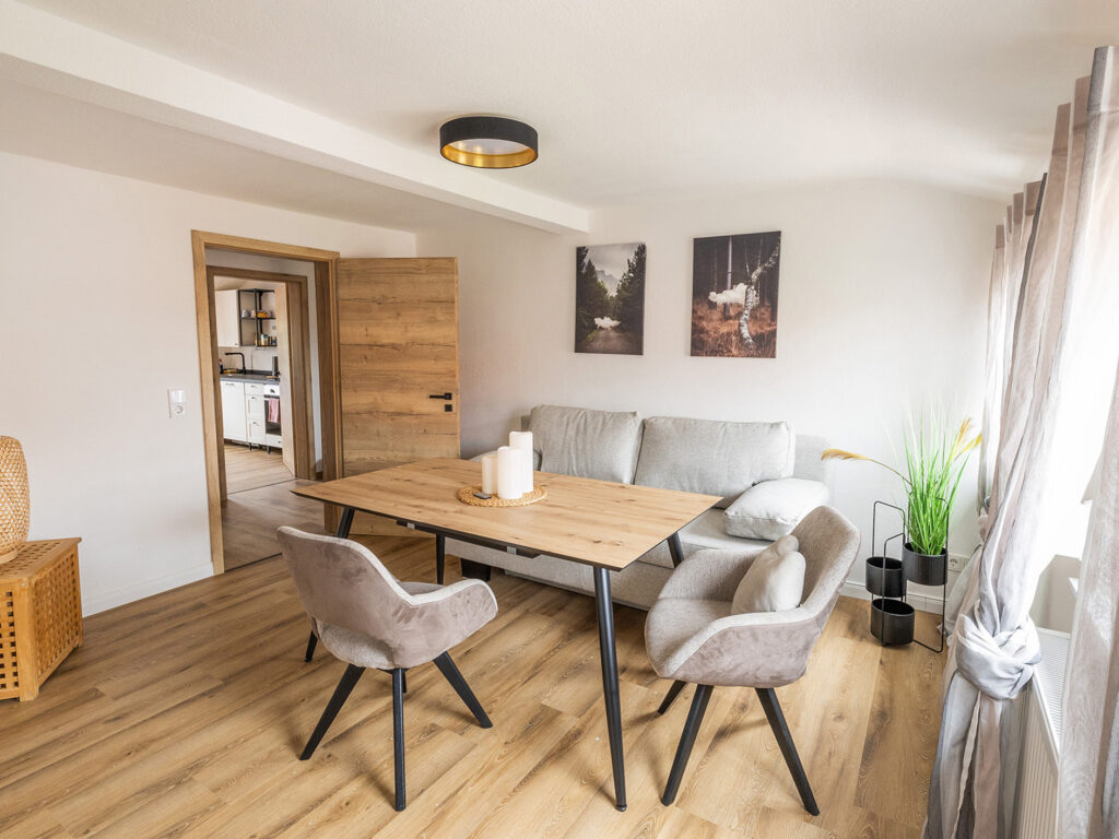 Blick in den Wohnbereich im Sehusa Living Apartments in Seesen